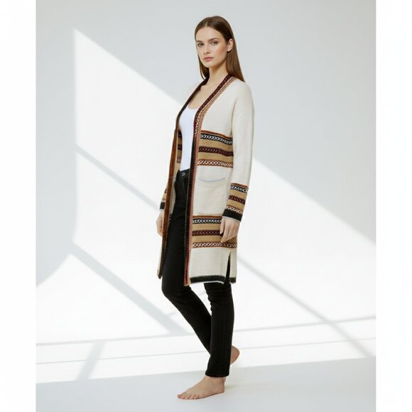 Janice Fair Isle Knit Striped Knee Length Cardigan Multicolors Women One Size - Picture 1 of 16